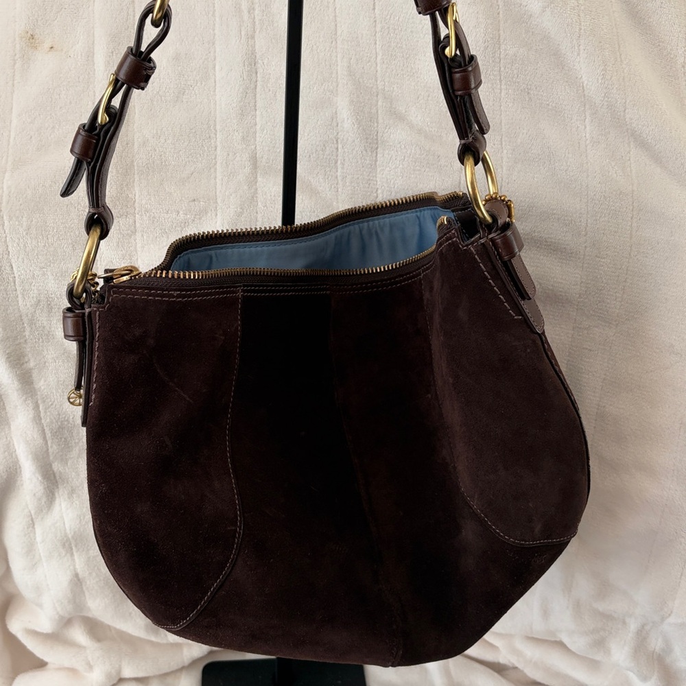 Coach Dark Chocolate Suede Hobo with Gold Hardware - Picture 4 of 4